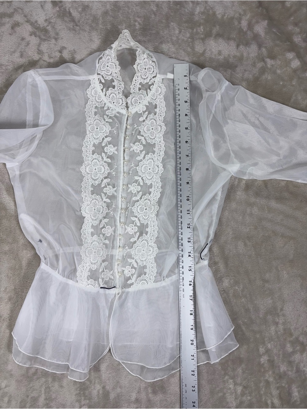 Vintage Style White Sheer Lace Victorian Blouse S/M - Picture 7 of 10